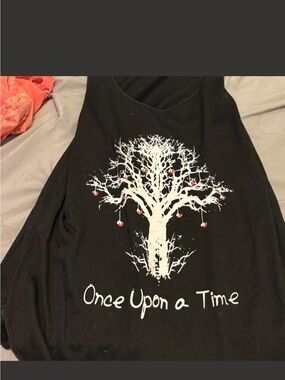Black Graphic Tank with White Tree and Red Hearts - "Once Upon a Time"